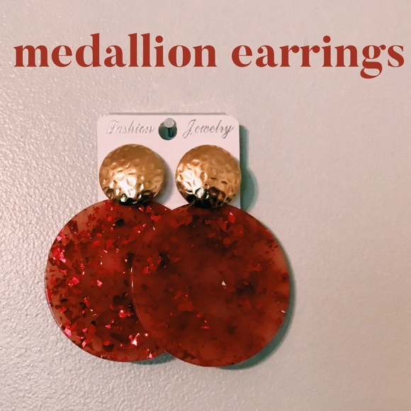 Jewelry - Red Statement Medallion Earrings